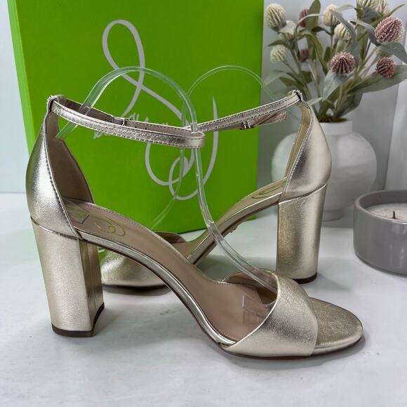 Sam Edelman Robyn Leather Ankle Strap Heel Gold I3433L4700 Women's 11M Tried On - Picture 7 of 11